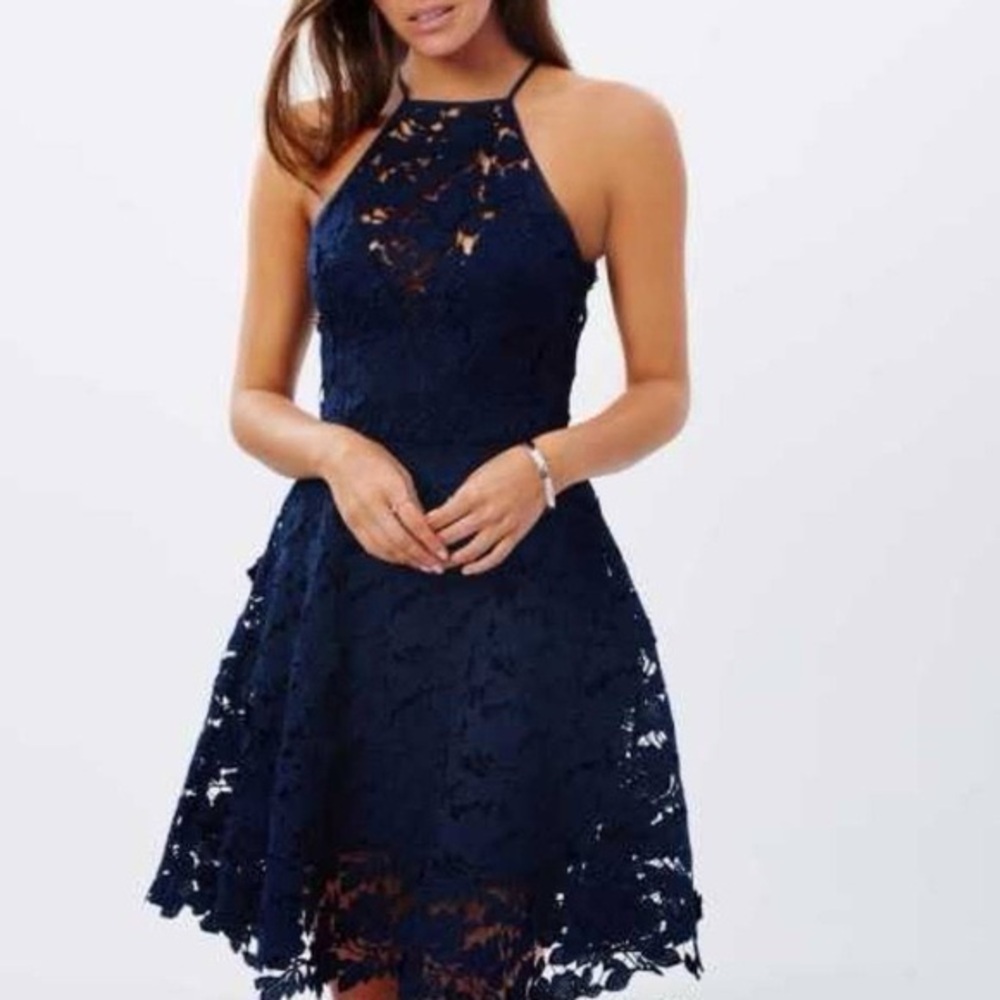 Keepsake the Label - Size Small Navy Blue Floral Lace Dress